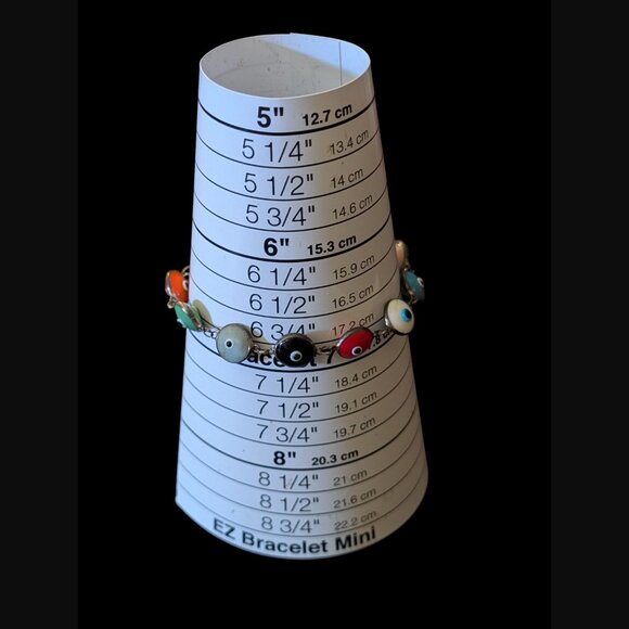 925 Oxidized Sterling Silver Multicolor Evil Eye Size 6.75" Bracelet - Picture 5 of 10